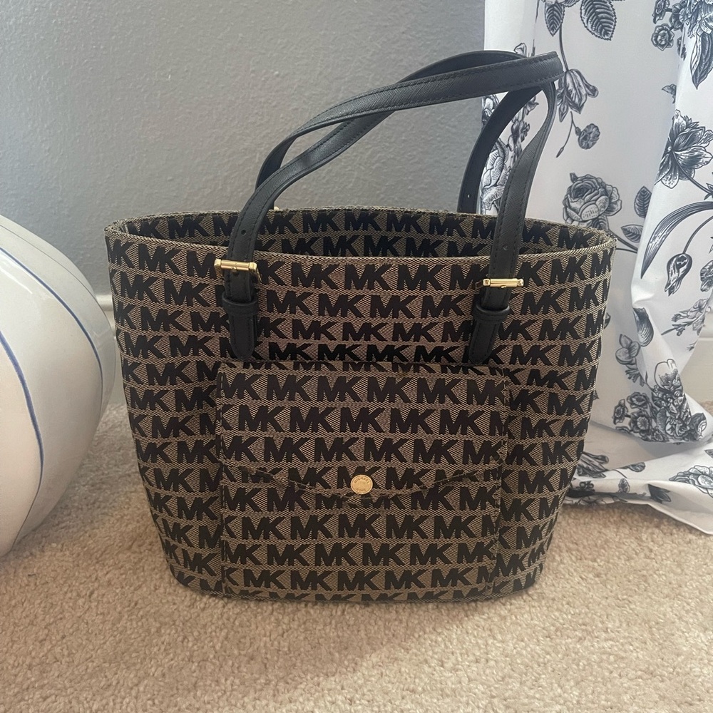 Black and White White Kors Monogram Bag
